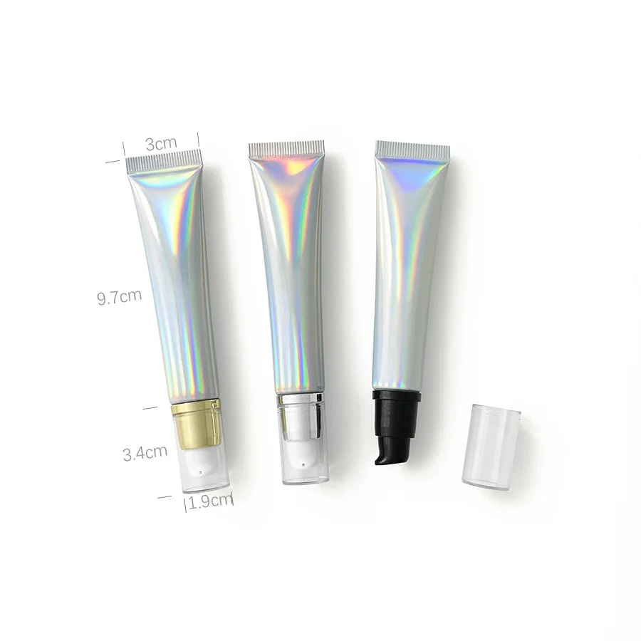 Ready To Ship 20G Holography Squeeze Lip Gloss Container Laser Silver Aluminum Composite Cosmetic Empty Eye Cream Tube