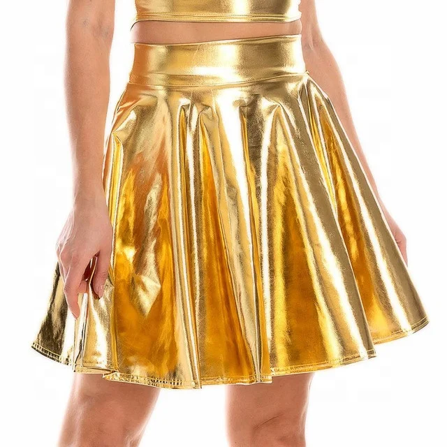 Summer Sexy Laser High Waist Mini PU Leather Skirt Club Party Dance Shiny Holographic Skirts Harajuku JK Metallic Pleated Skirts