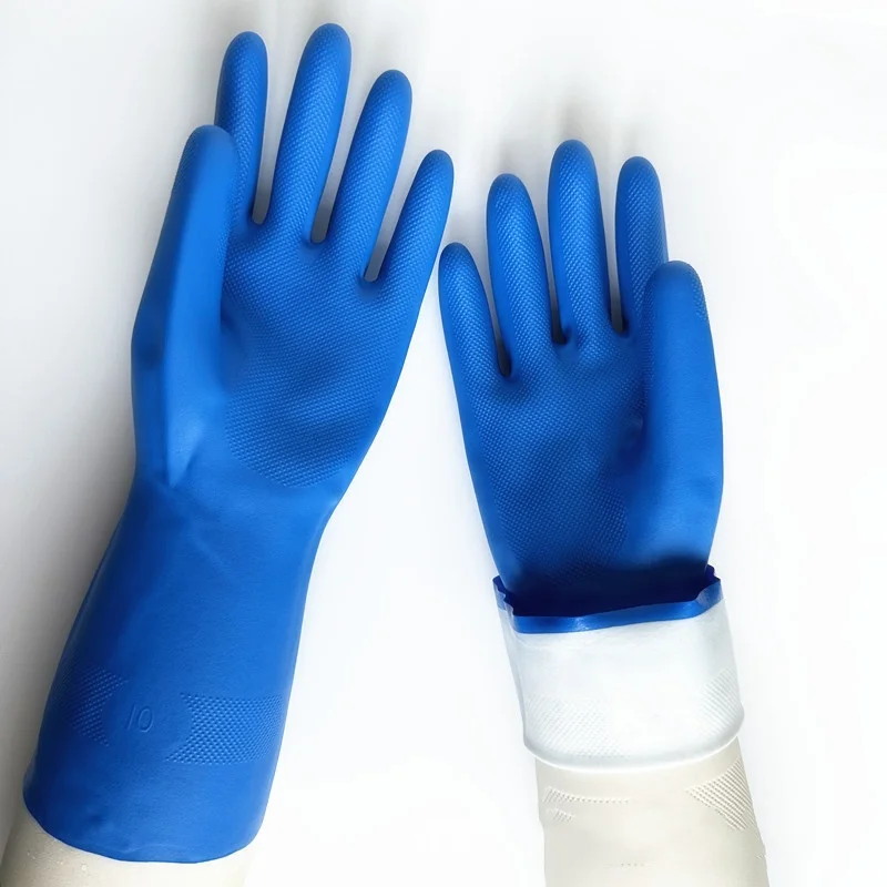 Fast shipping non-slip durable nitrile household puncture proof oil acid alkali resistant gloves nitrile gloves blue