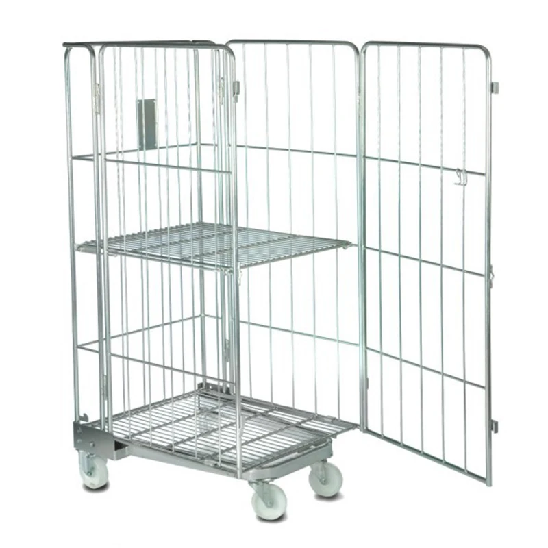 Galvanized 3 side 4 side high load logistic folding cargo storage industrial warehouse large steel roll container trolley