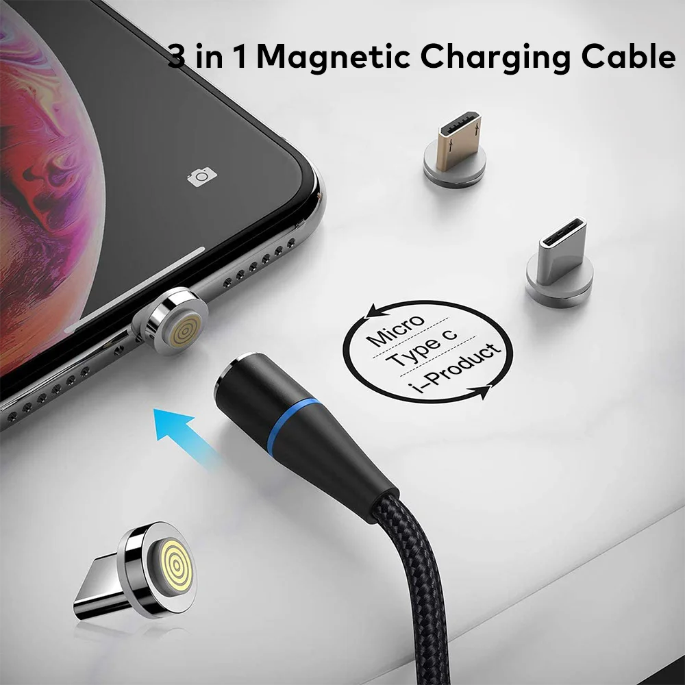 Магнитный 1 м 2 кабель для зарядное устройство 360 Usb 3 en Micro Tipo C зарядный