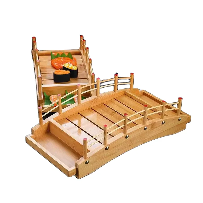 Large Wooden Sashimi Serving Sushi Tray  Bridge  Bamboo Arch Bridge Sushi Tray Boat For Japanese Restaurant