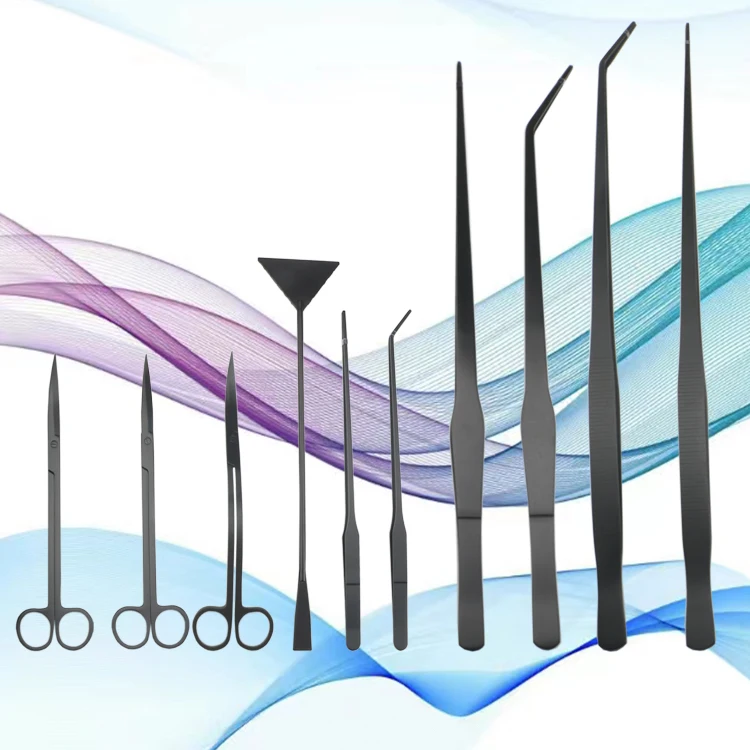 Factory Direct Sale Black Aquarium Scissors  Black Wave Scissors Grass Stainless Cleaning Tools  Aquarium Accessories