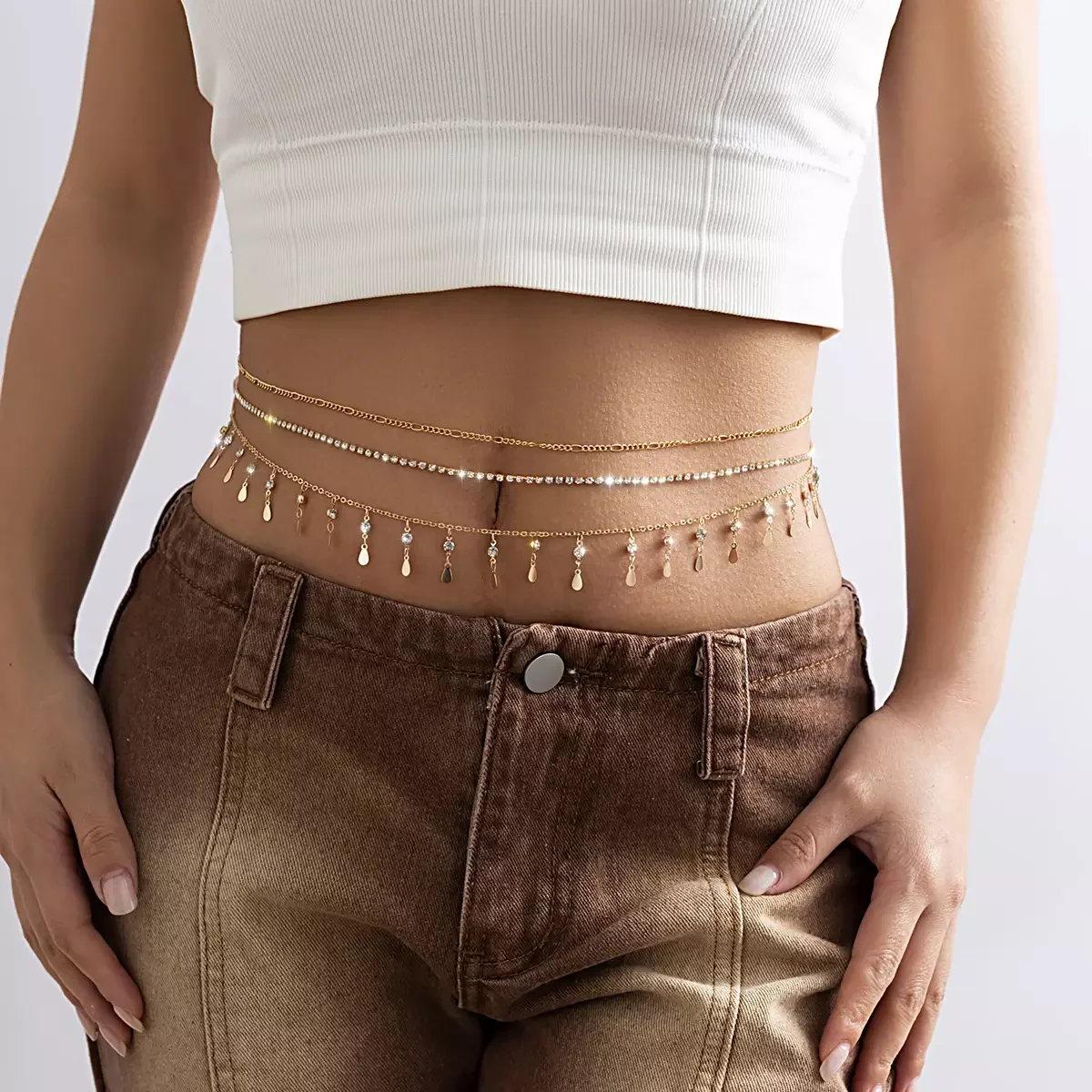 SHIXIN 3Pcs/Set Boho Rhinestone Waist Belly Belt Chain for Women Wed Summer Bikini Sexy Body Jewelry Festival Y2K Accessories