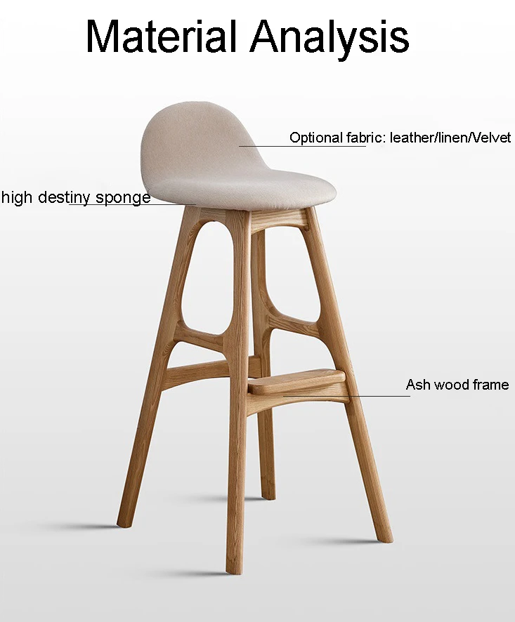 Wholesale Rustic Classic Solid Wood High Bar Chair Kitchen Counter Stool Modern Fabric Leather Seat Bar Chair