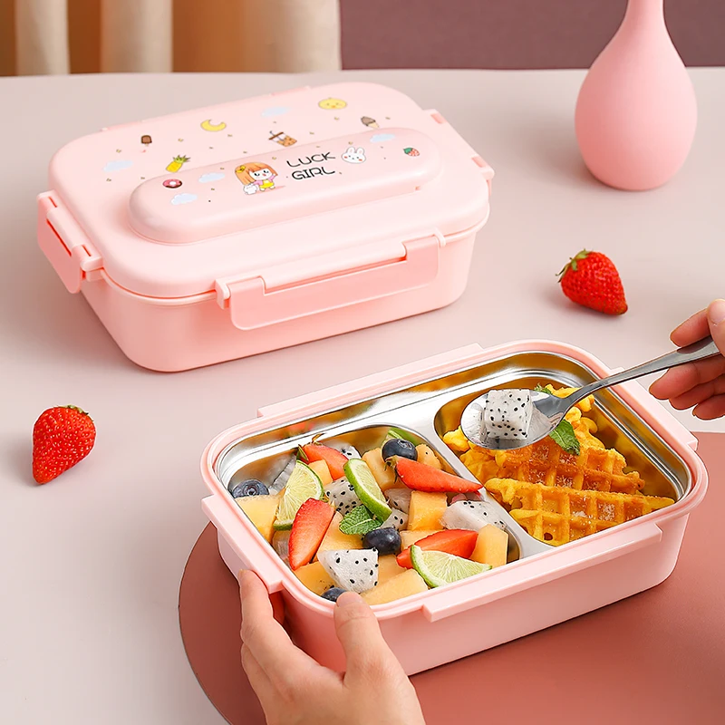 BPA-free and dishwasher safe food storage container 3-compartment stainless steel interior lining Bento Lunch Box