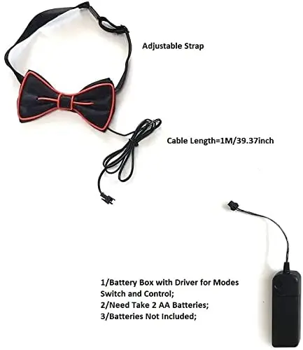 LED Bow Tie Adjustable Light Up Bow Tie, Novelty  Party Glowing LED Tie