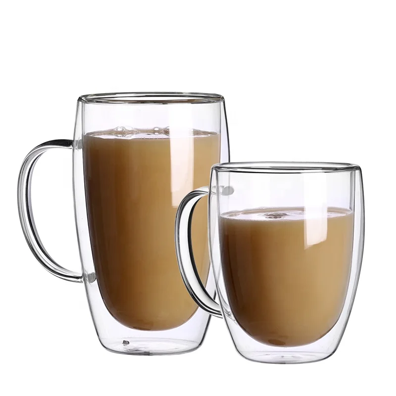 350 ml Double Wall Glass Coffee Cup Custom Coffee Mugs Double Wall Glass Cup Borosilicate Glass Mugs with handle