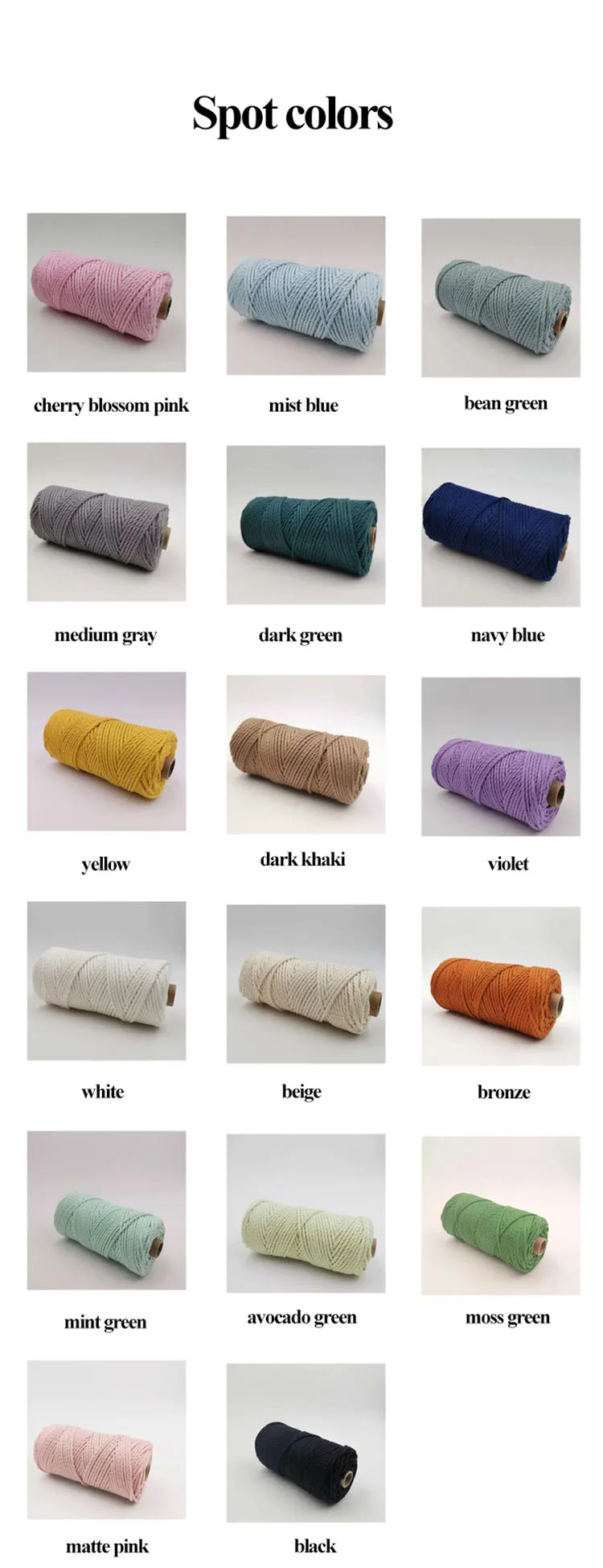 Wholesale colorful twisted cotton rope 3mm macrame cord string for diy