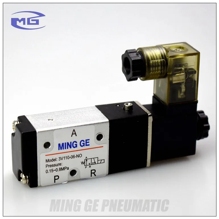 3V110-06 12/24/110/220/380V 2 Position 3 Way Solenoid Valve Normally Close or Normally Open Pneumatic Solenoid Valve