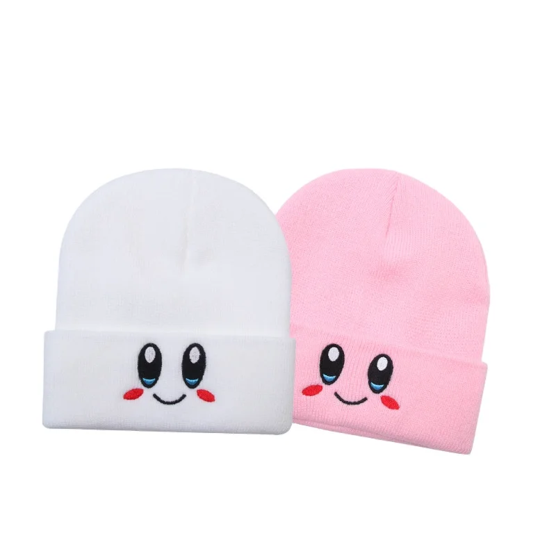 New pink star Kirby embroidery children beanie expression wild wool hat fall winter casual cute knit hat children