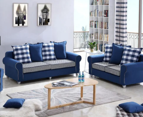 
Mediterranean blue fabric sofa 1+2+3 combination small apartment living room removable and washable sofa 