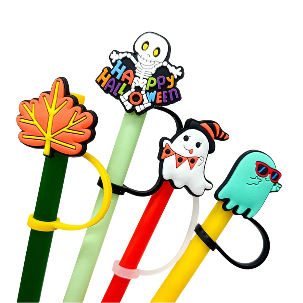 Halloween Party Straw Toppers Cute-inspired Silicone Straws Perfect For Halloween Drinking  Decorations