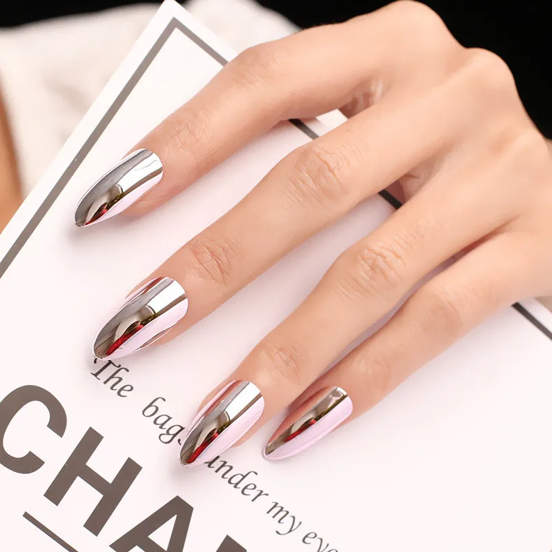 Aritificial False Finger Nail Press On Salon False Nail Decorated Metallic False Nail Tips