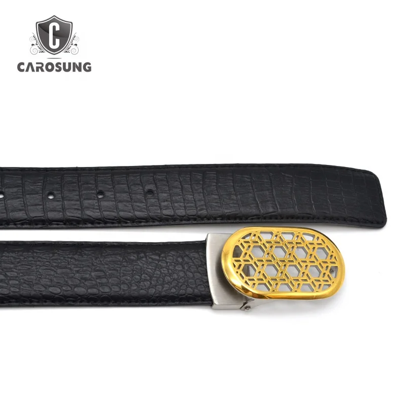 New Trendy Custom Women Gold Stainless Steel Buckle Black Genuine Leather Belt For Women