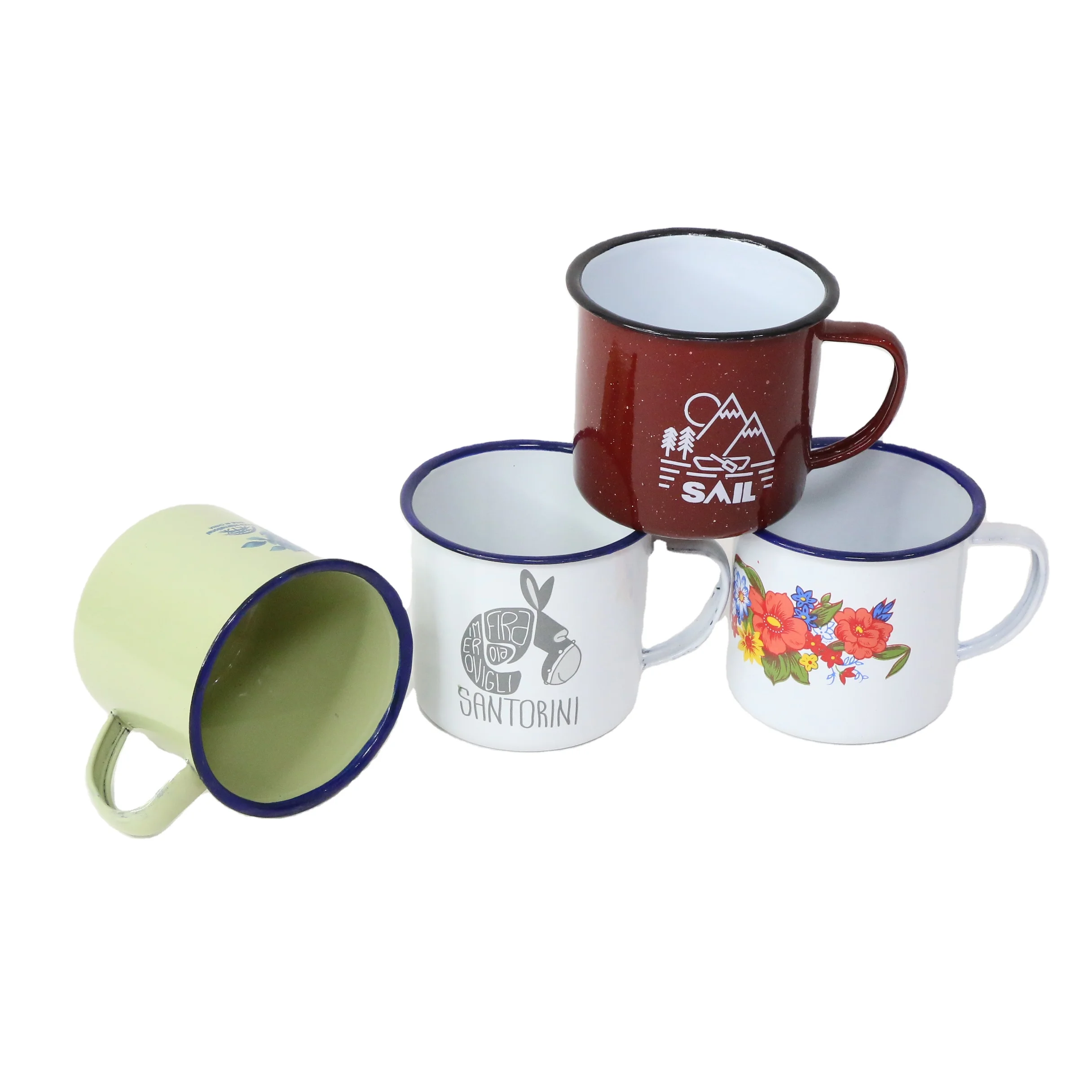 Wholesale Steel Enamelware Custom Logo Retro Enamel Camping Cup Coffee Mugs Sublimation Enamel Mugs