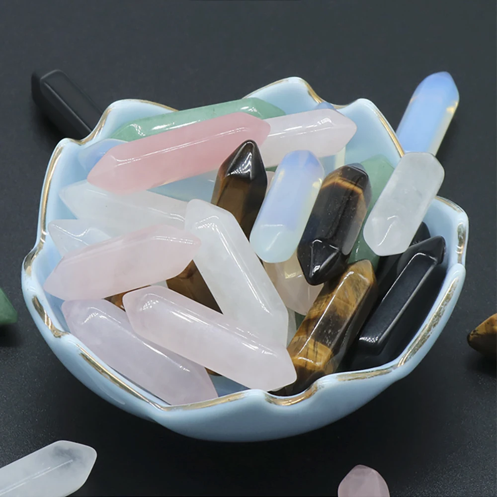 Popular Ornament Double-Headed Pointed Hexagonal Section Prismatic Natural Stone Tiger eye Amethsy  for Home Decoration