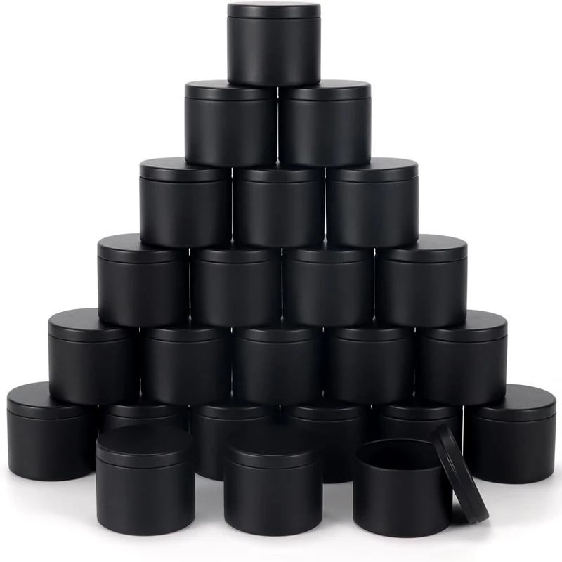 empty cheap small mini 4 Oz 8 Oz  Luxury Round Black Metal Tin Can Candle Containers Candle Tin Black Jars