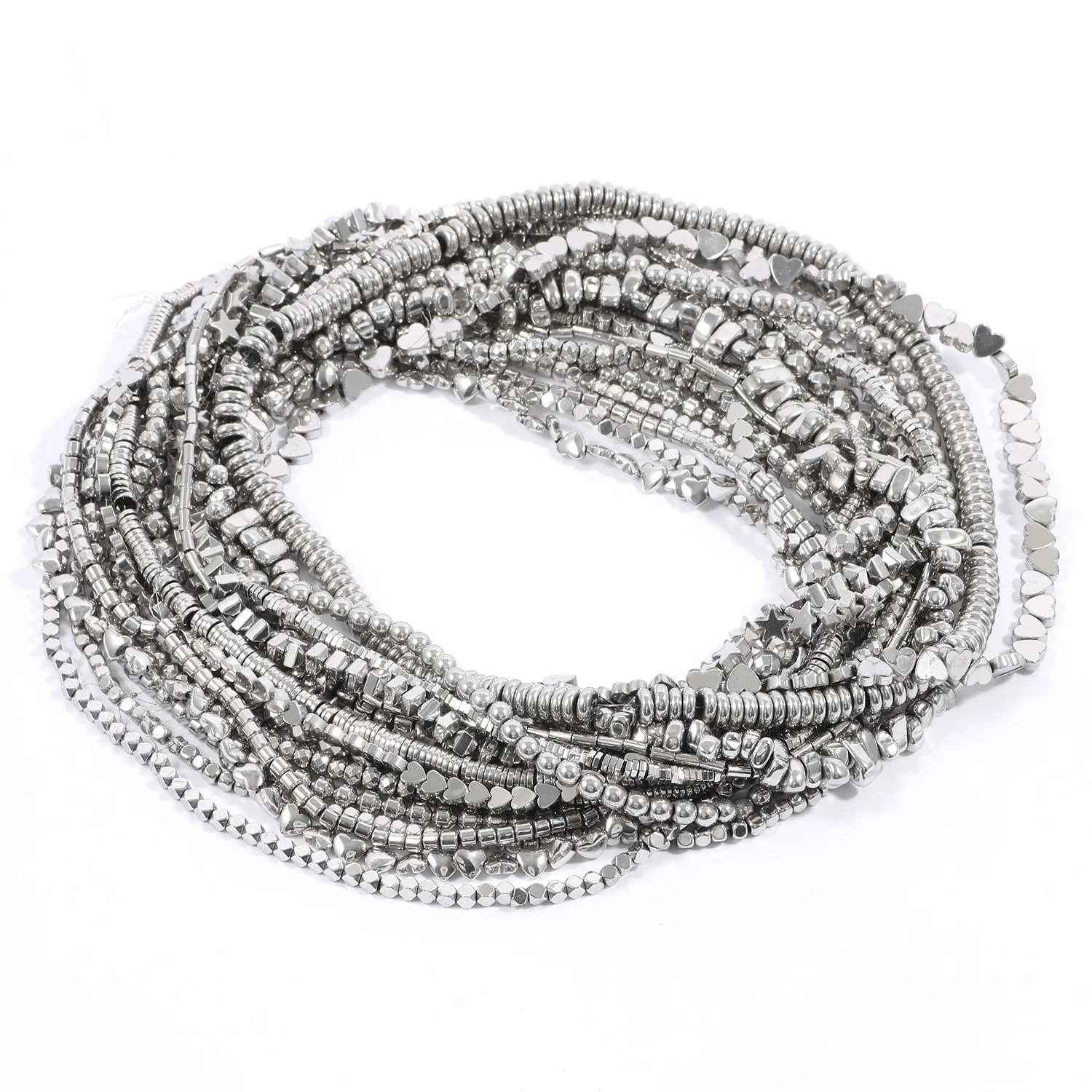 Star/Tube/Heart Shape White Gold Plating Natural Hematite Stone Rondelle Spacer Beads for Jewelry Making DIY