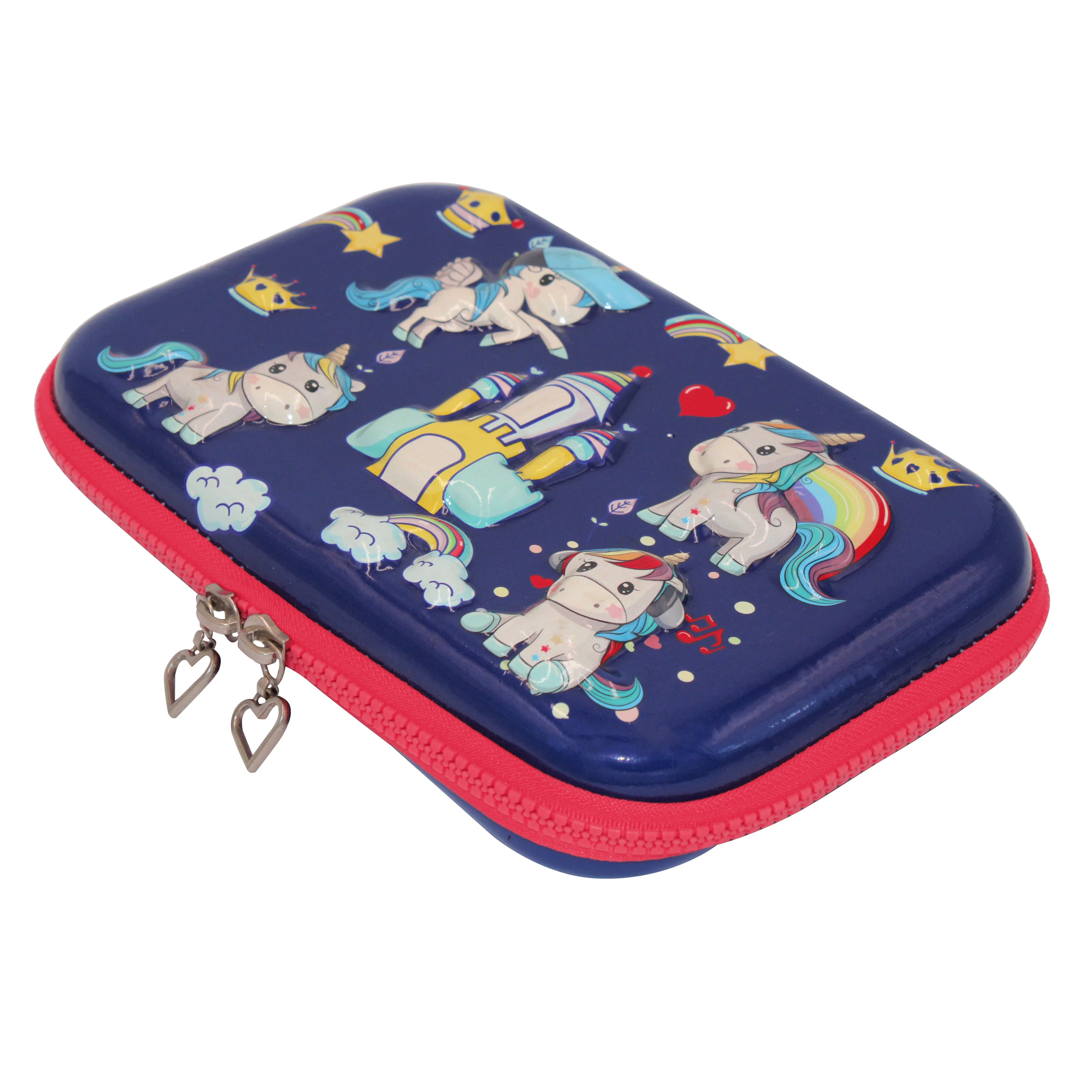 Wholesale school cartoon leather hard EVA carrying large unicorn 3d pencil case storage for colored pencils