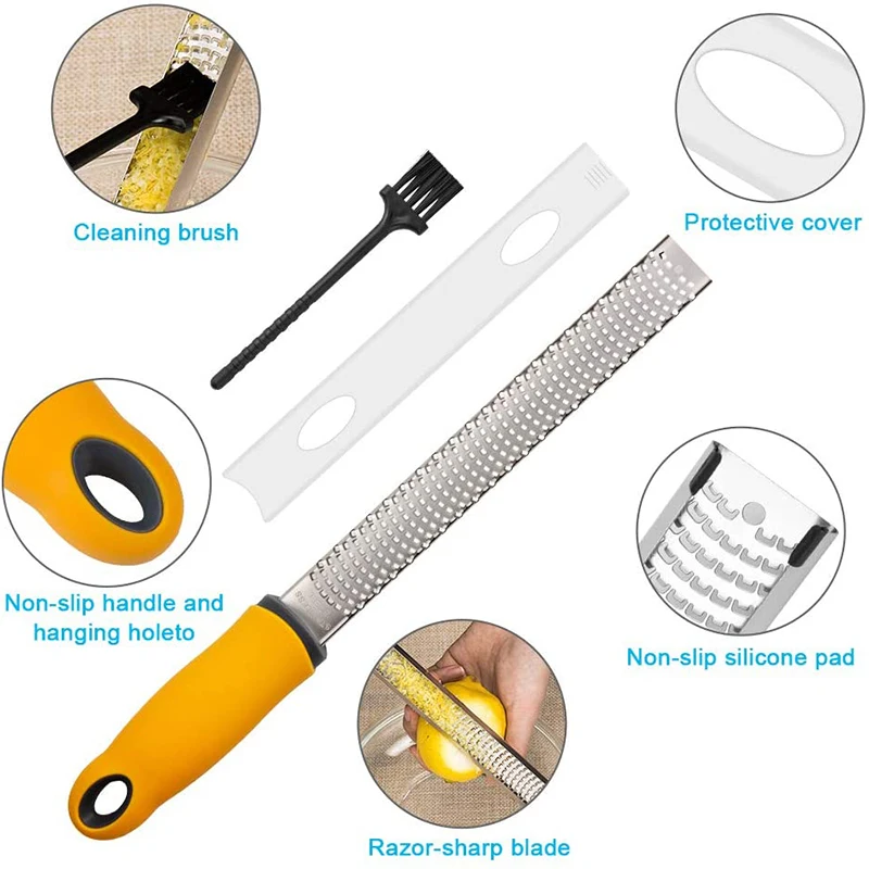 Stainless Steel Handheld Fine Zesters Graters Cheese Grater Lemon Zester Citrus Zester with Clean Brush For Kitchen