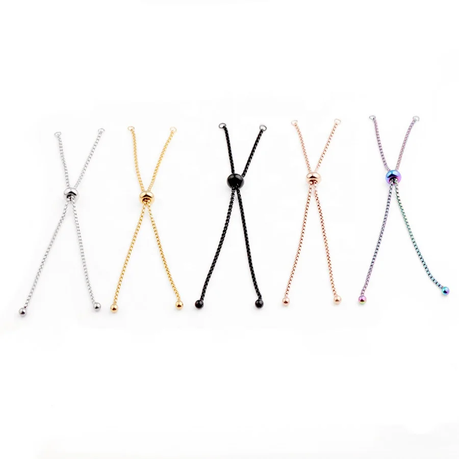 Customized Plastic Bead Stainless Steel Box Chain Adjustable Diy Chain Bolo Bracelet