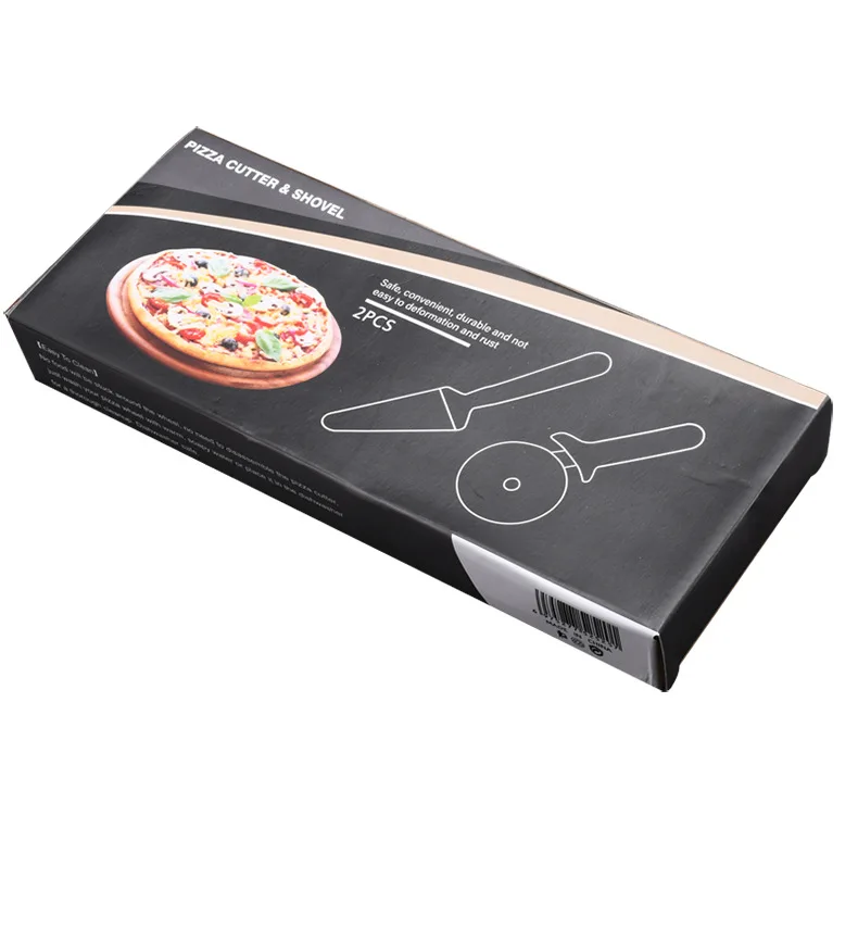 2Pcs/set Triangle Pizza Peel Pizza Cutter Wheel Stainless Steel Black Handle Pizza Tools Kit
