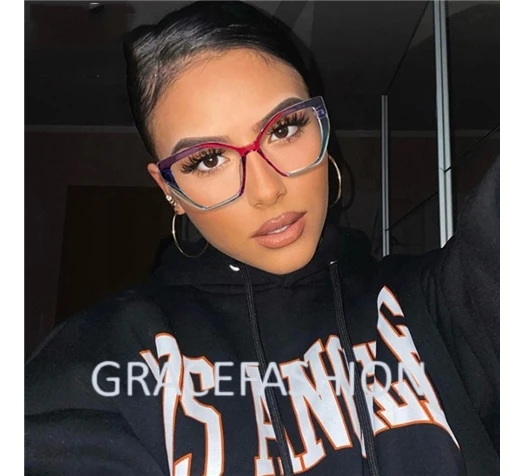 2024 New TR90 Ladies Anti Blue Light Glasses Optical Frame Cat Eye Square Large Frame Eye Protection Splicing Color Eyeglasses