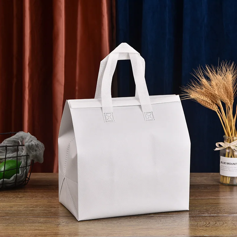 Customized Aluminum Foil Food Delivery Takeaway Bag Insulation Disposable Insulated Non Woven Cooler Bag for Cake Milk and Tea