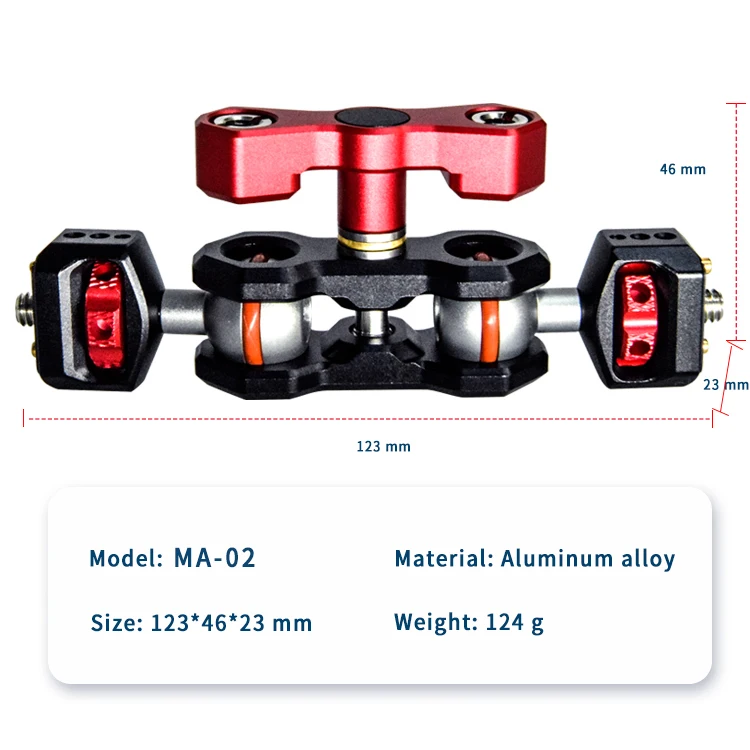 Flexible friction articulating camera magic arm mount adapter dual ball aluminum alloy magic arm