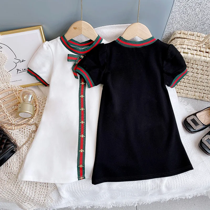 New Arrivals Brands Little Girl Cute Casual Dress Short Sleeve Crew Neck Streetwear Summer Shirt Girls Dress