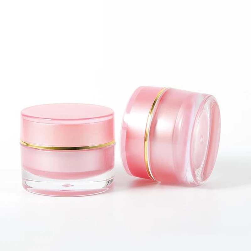 Luxury 10g IN STOCK Acrylic Empty Double Wall Container Cosmetic plastic pink jars Cosmetics Cream Jar for lip balm with lid