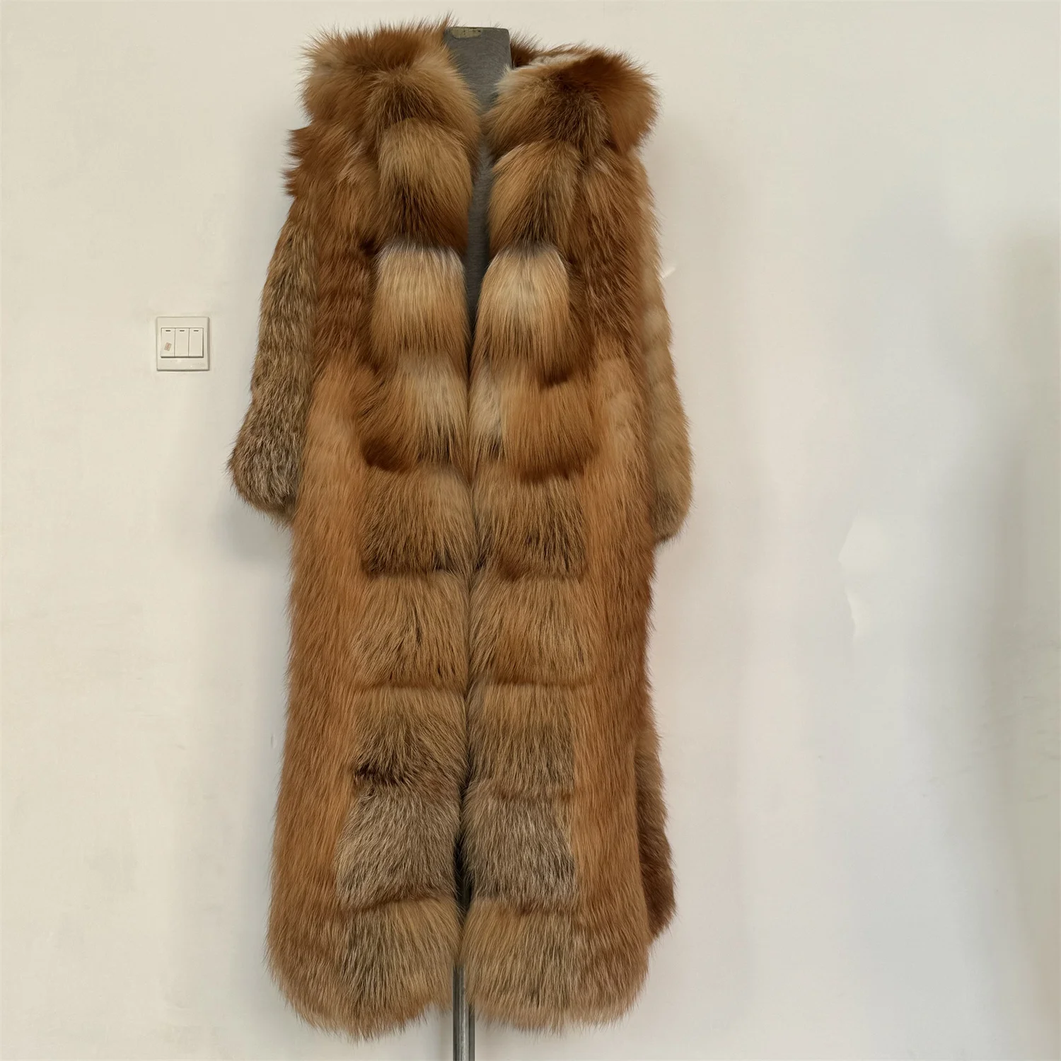 Full length fur coat Winter warm high quality real red fox fur coat with detachable sleeves for girls fur coat