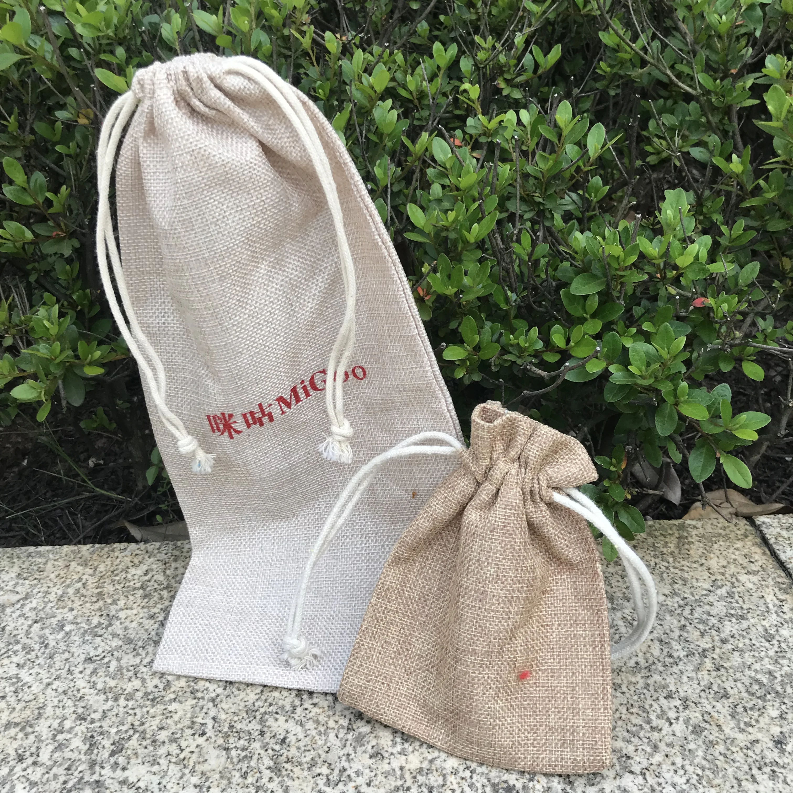 Natural jute burlap large drawstring bag size 14W x 17.5H drawstring sling backpack