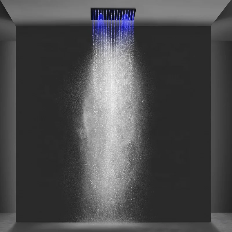 Luxury 500*500 mm embedded ceiling LED rainfall spray shower head set 304 SUS stainless steel Thermostatic bathroom rain shower