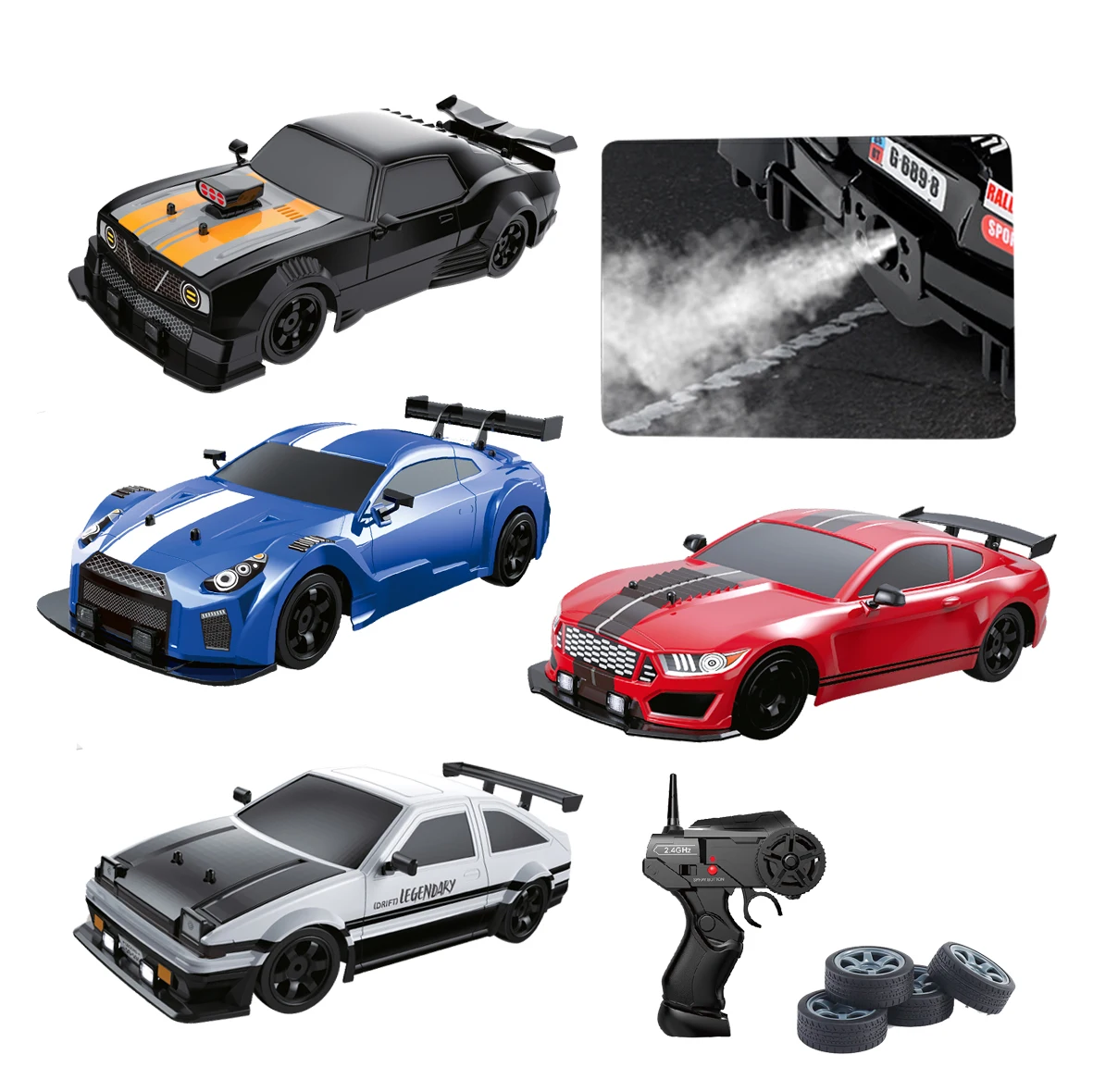 4wd 18km+/h fast speed rc toy racing remote 1/16 scale drift cars for kids with smoke