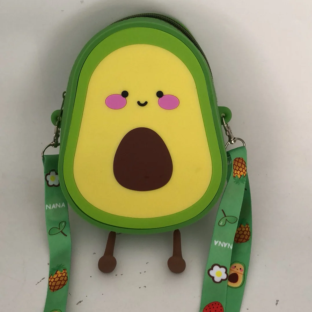 
2021 Fashionable Cute Cartoon Kids Silicone Bag Little Girls Crossbody Mini Avocado Purses Bags Children Backpack Handbags 
