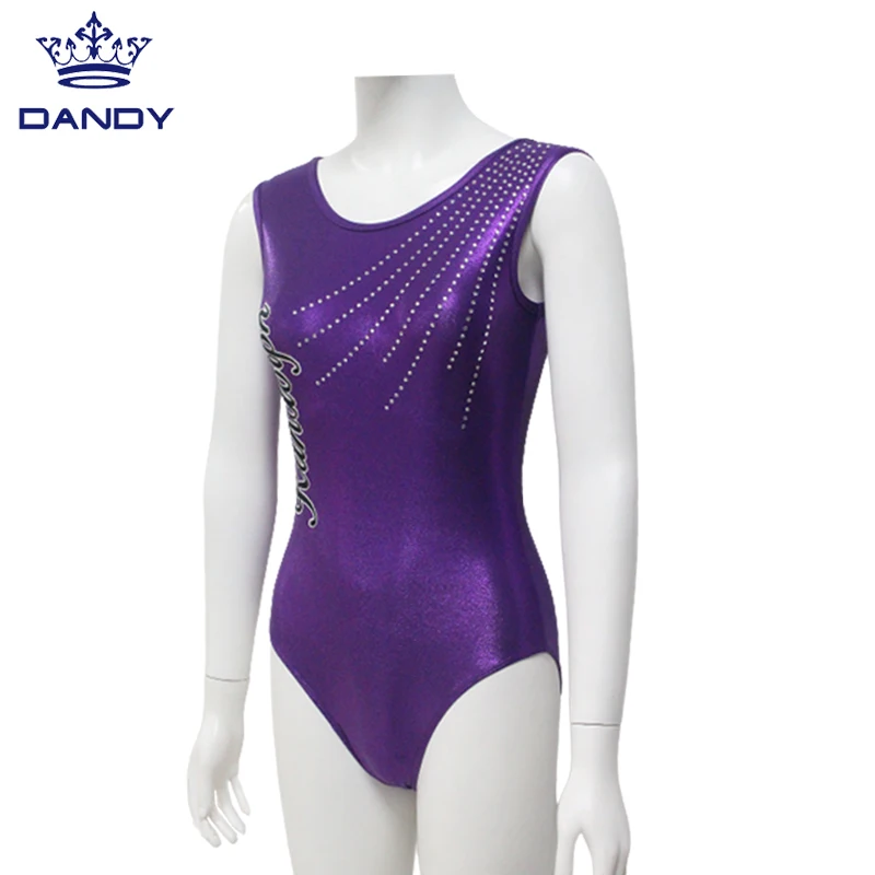 Wholesale Sublimated logo artist gymnastic leotard metallic fabric custom for girls dance build body clothing with rhinestone