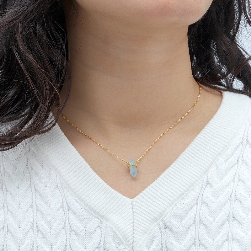 Joacii 925 Sterling Silver 18K Gold Plated Birthstone Original gems Hexagonal Prism Bullet Healing Moonstone Pendant Necklace