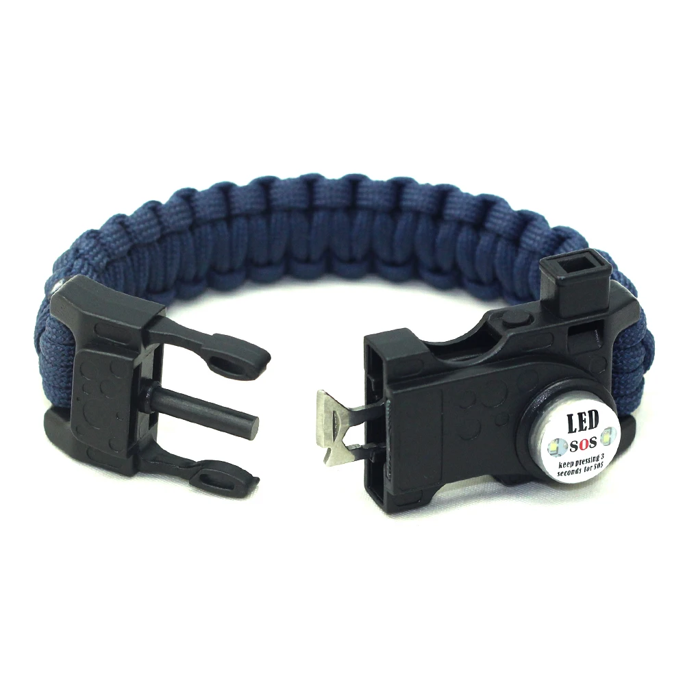 New Design Paracord Buckles LED Survival Bracelet, Good Quantity Outdoor Activities Custom Whistle Survival Paracord Bracelet