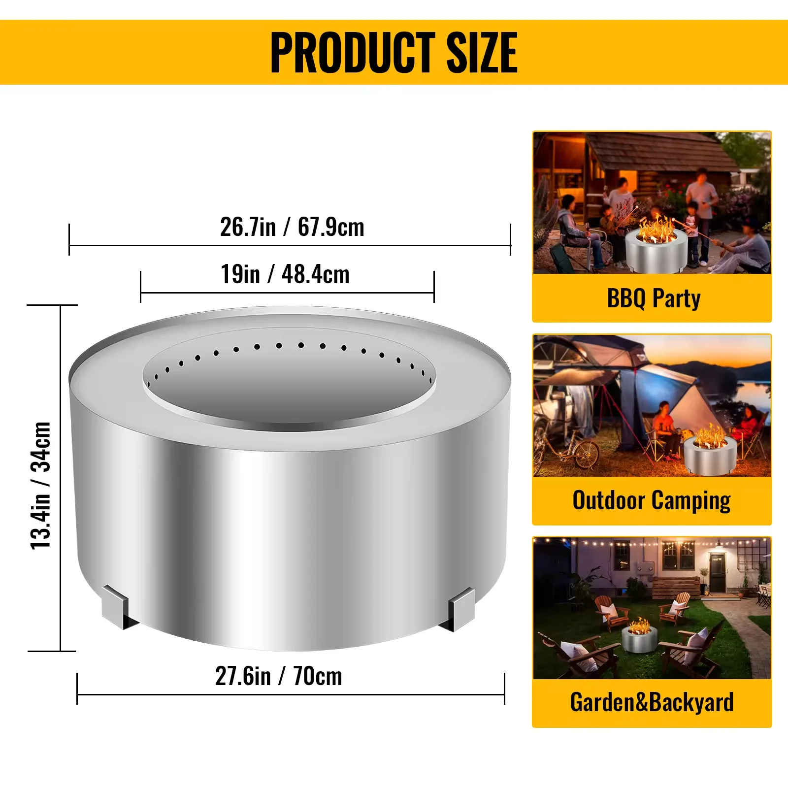 Outdoor Bonfire Fire Pit Stainless Steel Round Wood Burning Stove Smokeless Bonfire Pit for Outside Patio Backyard