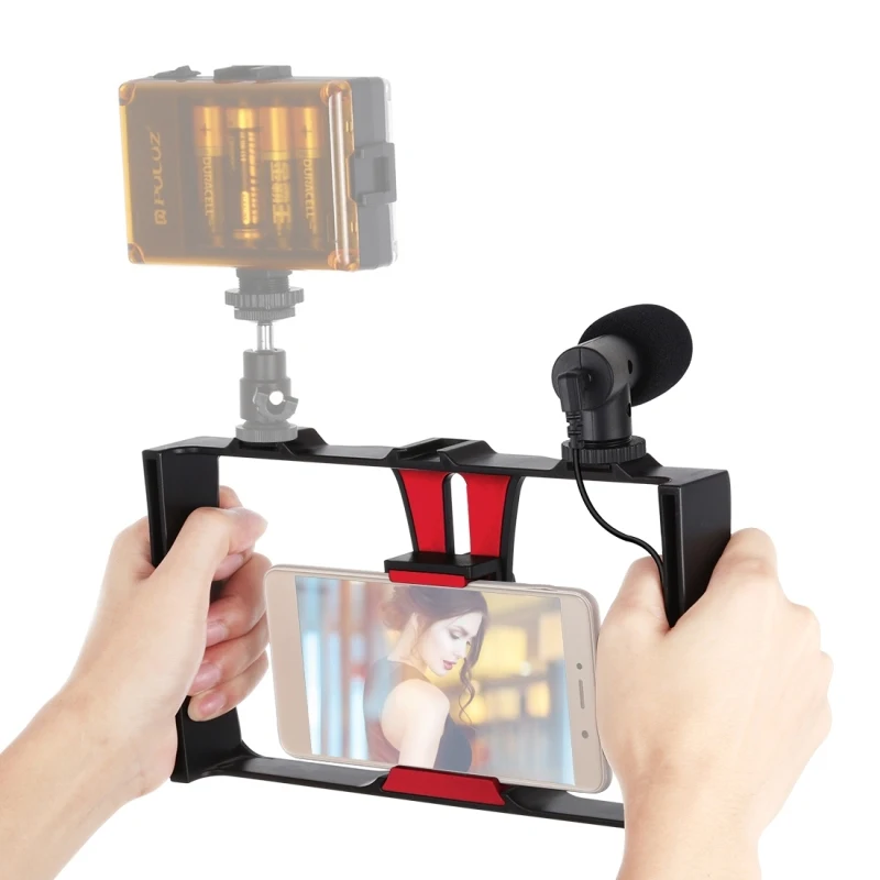 Wholesale OEM Customized PULUZ 2 in 1 Live Broadcast Smartphone Video Rig + Microphone Kits Phone Video Movies Mount Holder