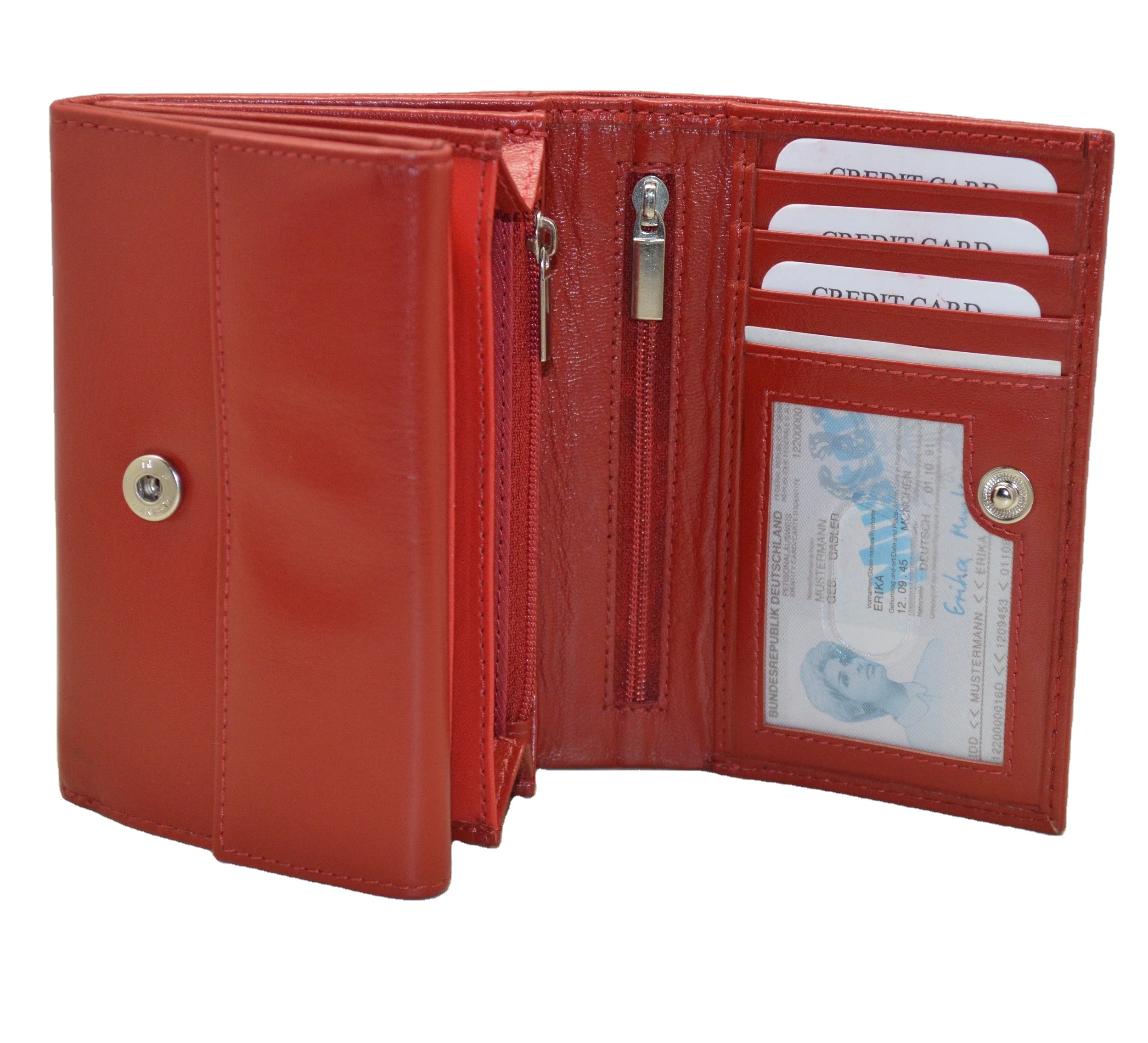 Small Wallets for Women trifold Leather Short Wallet Lady Mini Purse Card Case Holder with ID Window Red