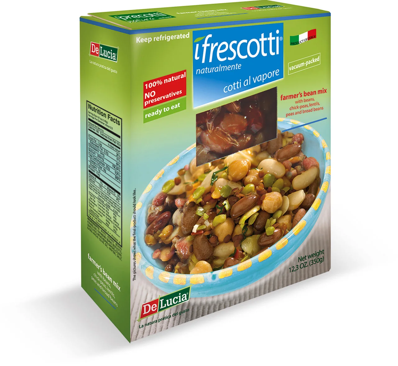 
Bean Mix with chick-peas, lentils, peas and broad beans vacuum-packed Instant food made in Italy 