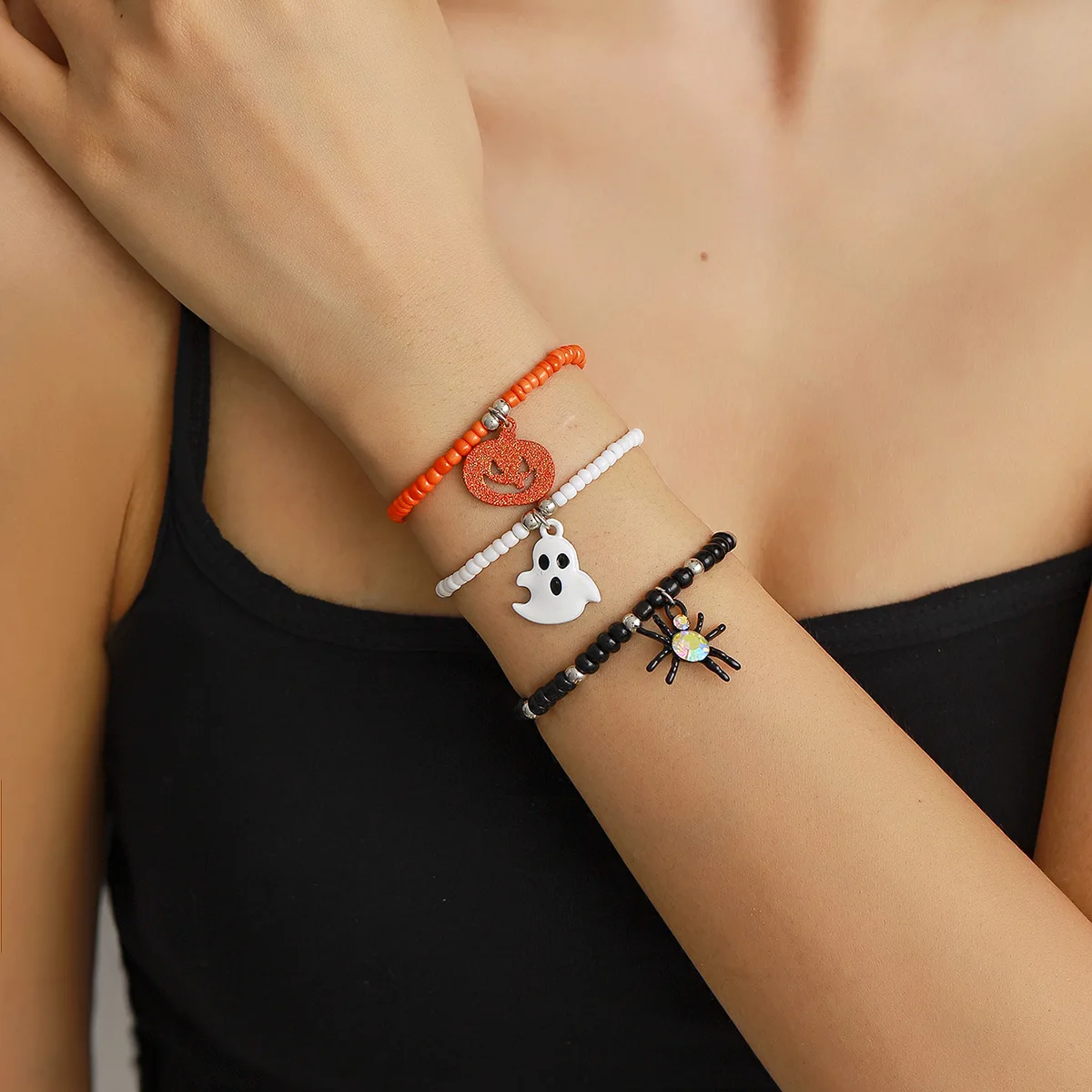Wholesale Halloween Bracelet Combination Dark Funny Spider Ghost Pumpkin Beaded Bracelet