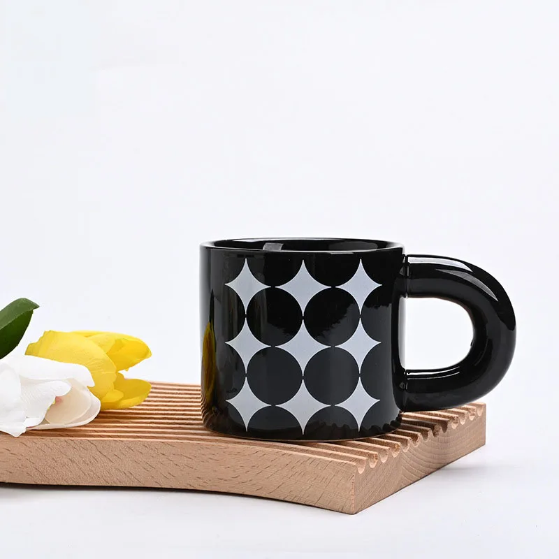 Creative diamond star black and white ceramic mug niche ins coffee milk water cup