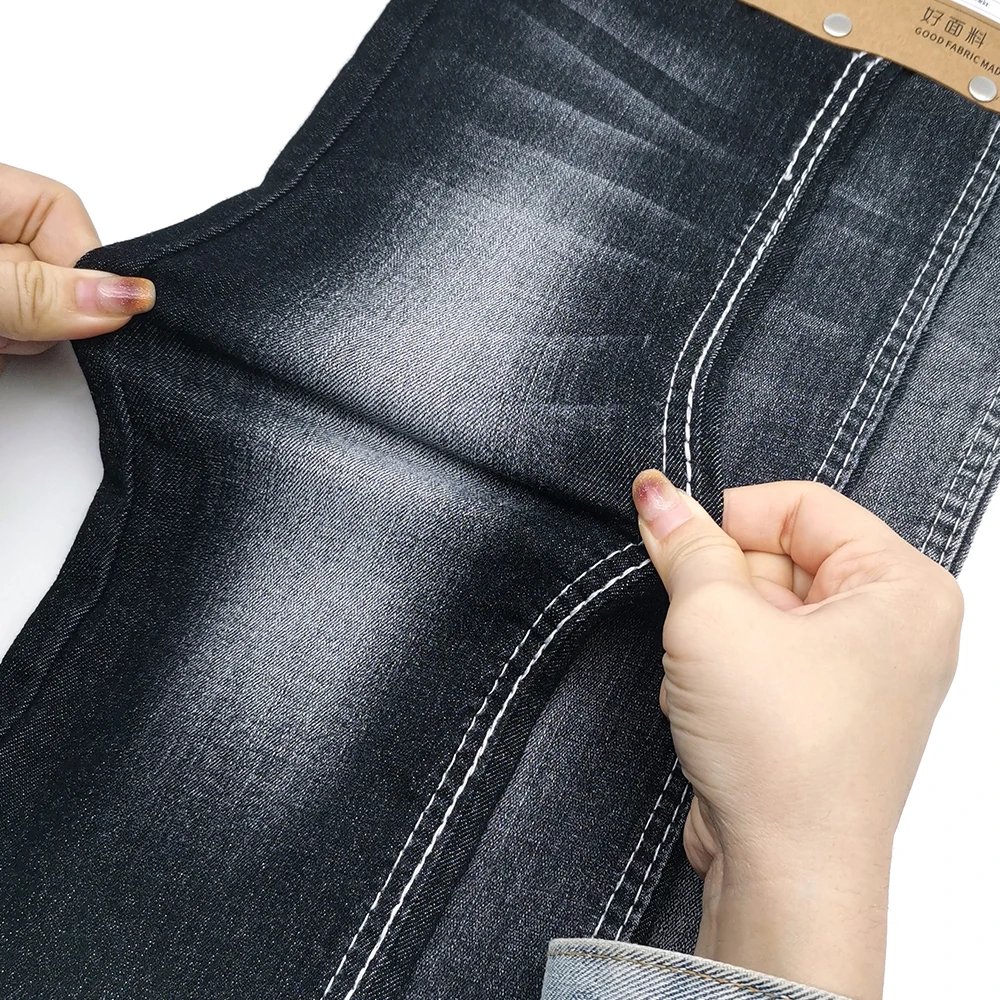 Stretch 12OE warp slub affordable price denim fabric 7.8oz width 176-178cm right twill black wholesale C1245