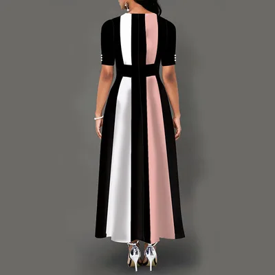 factory wholesale customize accept plus size temperament slim fit fashion contrast women casual dress short sleeve long skirt