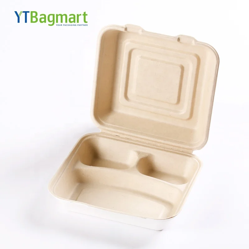 
YTBagmart Eco Friendly Compostables Bagasse Food Container Biodegradable Lunch Paper Boxes Disposable Pulp Take Away Food Box 