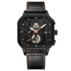 CRRJU Fashion Square Dial Leather Mens Sport Waterproof Chronograph Quartz Watch